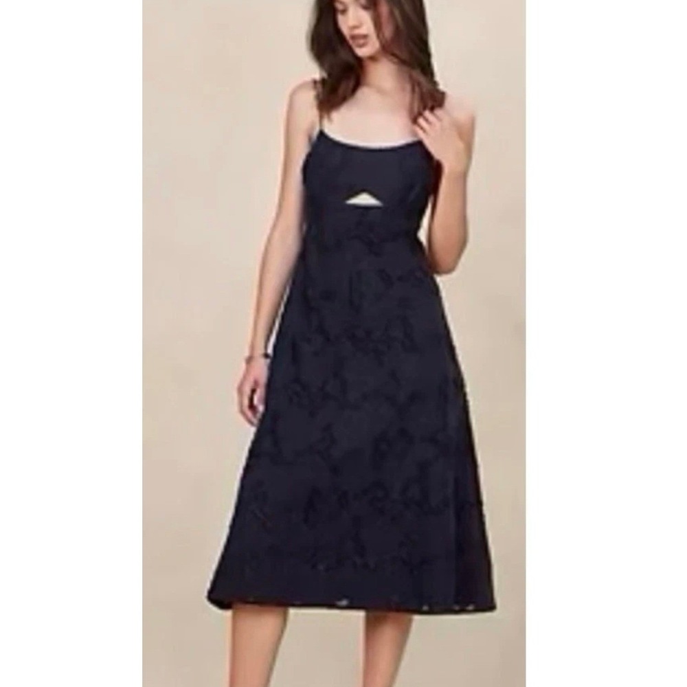 Banana Republic Floral Jacquard Cutout Midi Dress Navy Blue Women's Size 18 NWT
